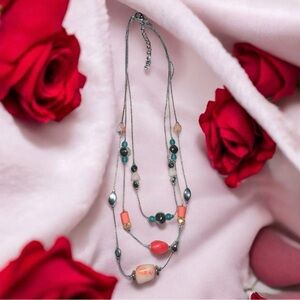 Elegant Multi-Color 3 Stran Beaded Necklace